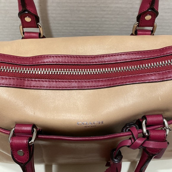 COACH (No. C1373-25807) Legacy “Haley” 2-Tone (Tan/Burgundy) Large Satchel - Picture 3 of 16